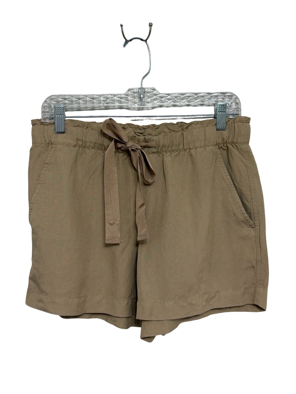 NEW LOFT Linen Blend Pull-On Ribbon Tie Shorts in Khaki Tan - Size S